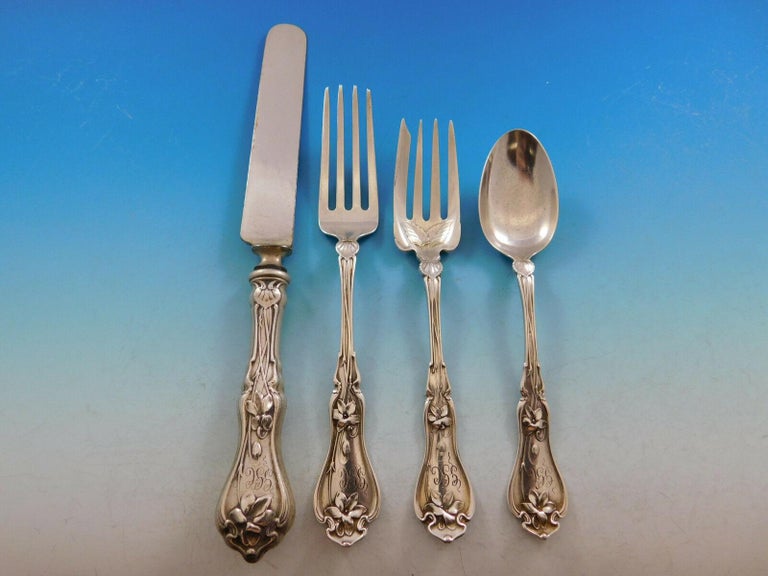 Art Nouveau Violet by Whiting Sterling Silver Flatware Set For 8 Service 40 Pieces For Sale