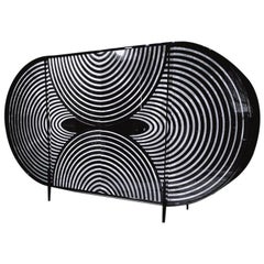 Marble Sideboard in Nero Marquina Marble with Polished Onice Rosa Detail