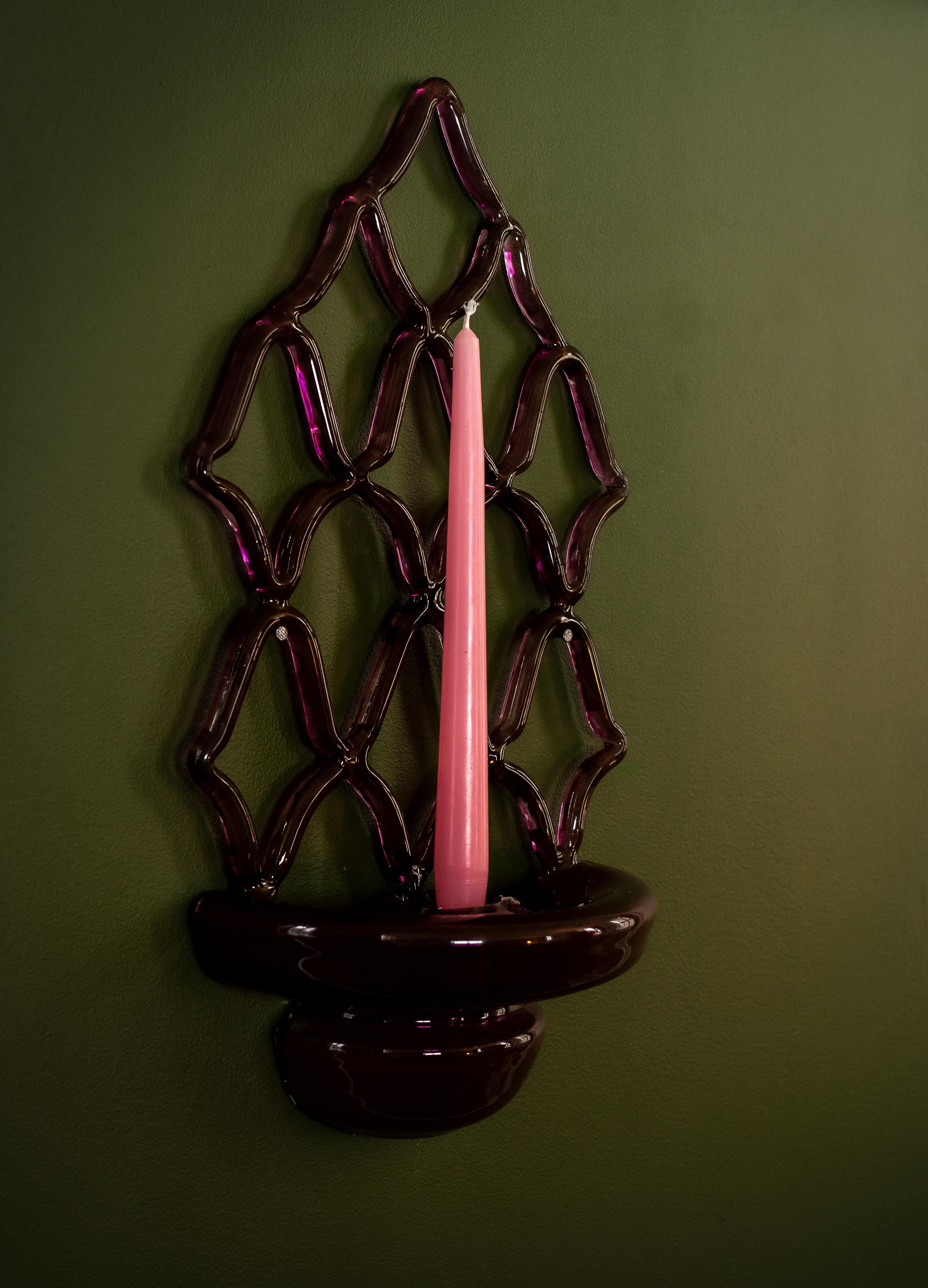 Violet candlestick In New Condition For Sale In PARIS, FR