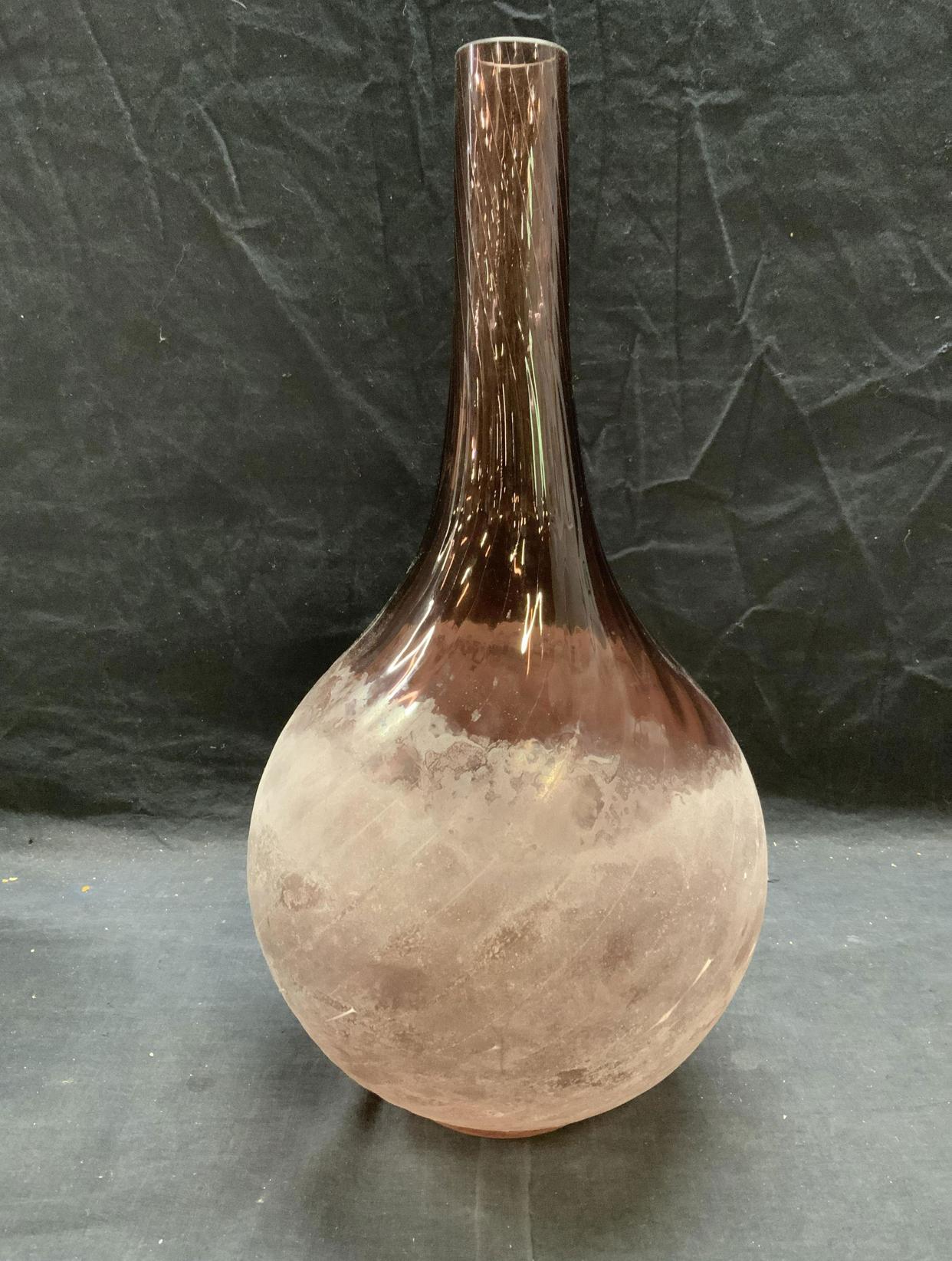 Mid-Century Modern Violet Cenedese Scavo Glass Vase 18”Tall x 8”Diameter, Signed For Sale