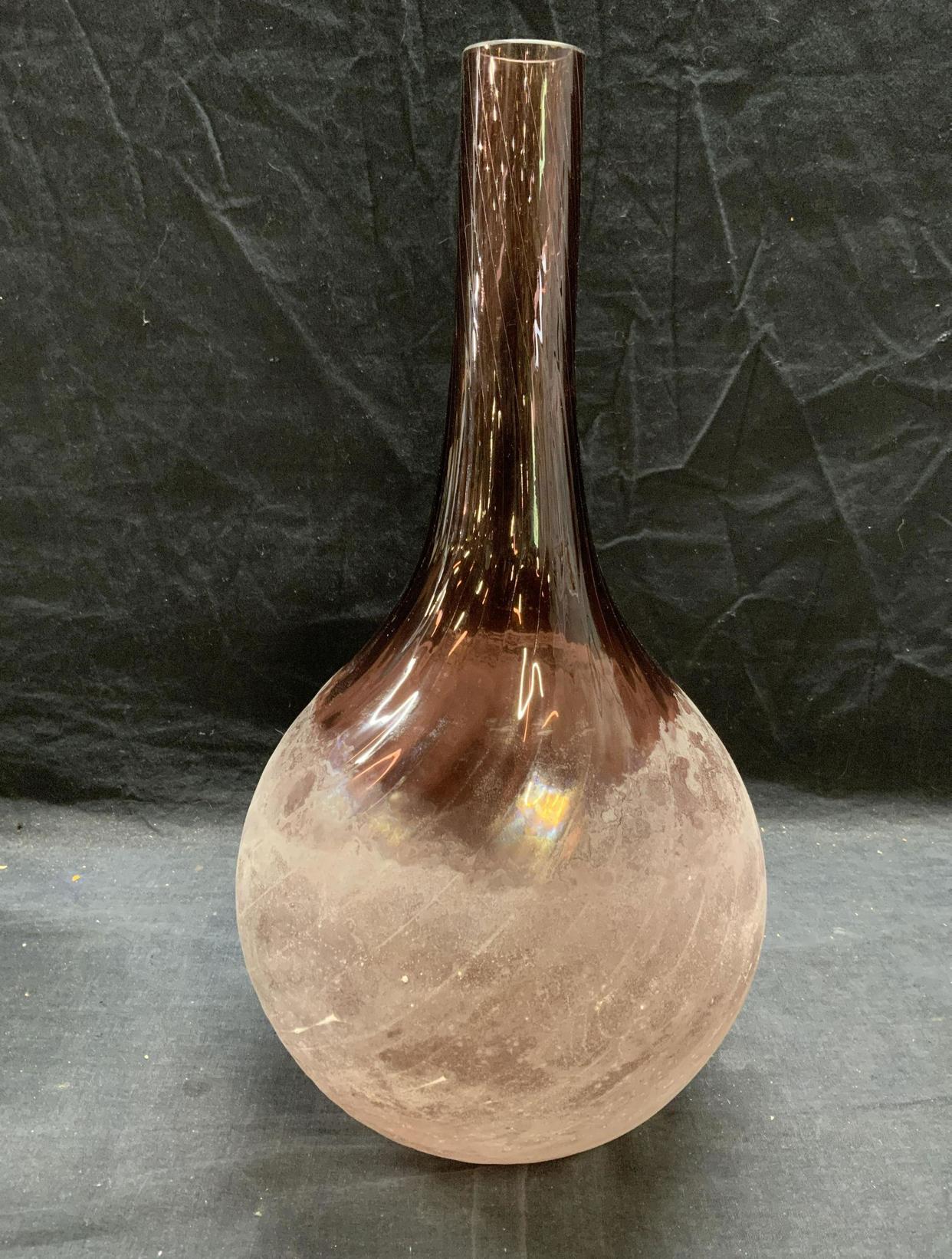 Italian Violet Cenedese Scavo Glass Vase 18”Tall x 8”Diameter, Signed For Sale