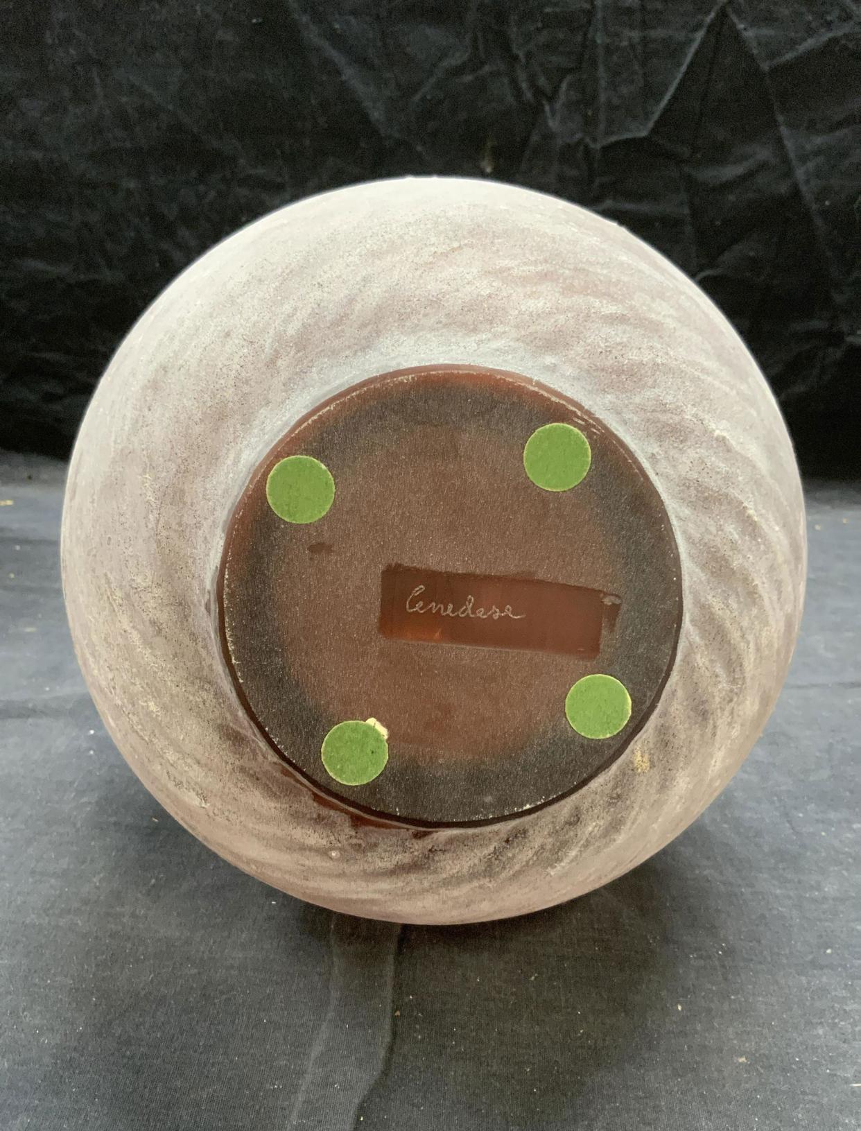 Mid-20th Century Violet Cenedese Scavo Glass Vase 18”Tall x 8”Diameter, Signed For Sale