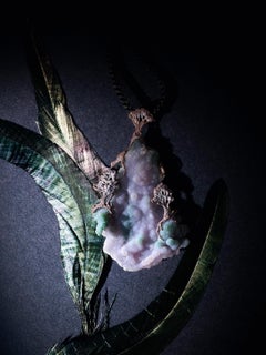 Violet Chalcedone Black Silver Pendant Lord of the Rings Style Large Necklace