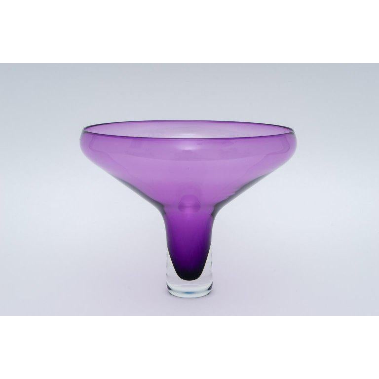 This stylish violet colored artisan glass piece was created in 1988 and is signed and dated on the verso (see last image).