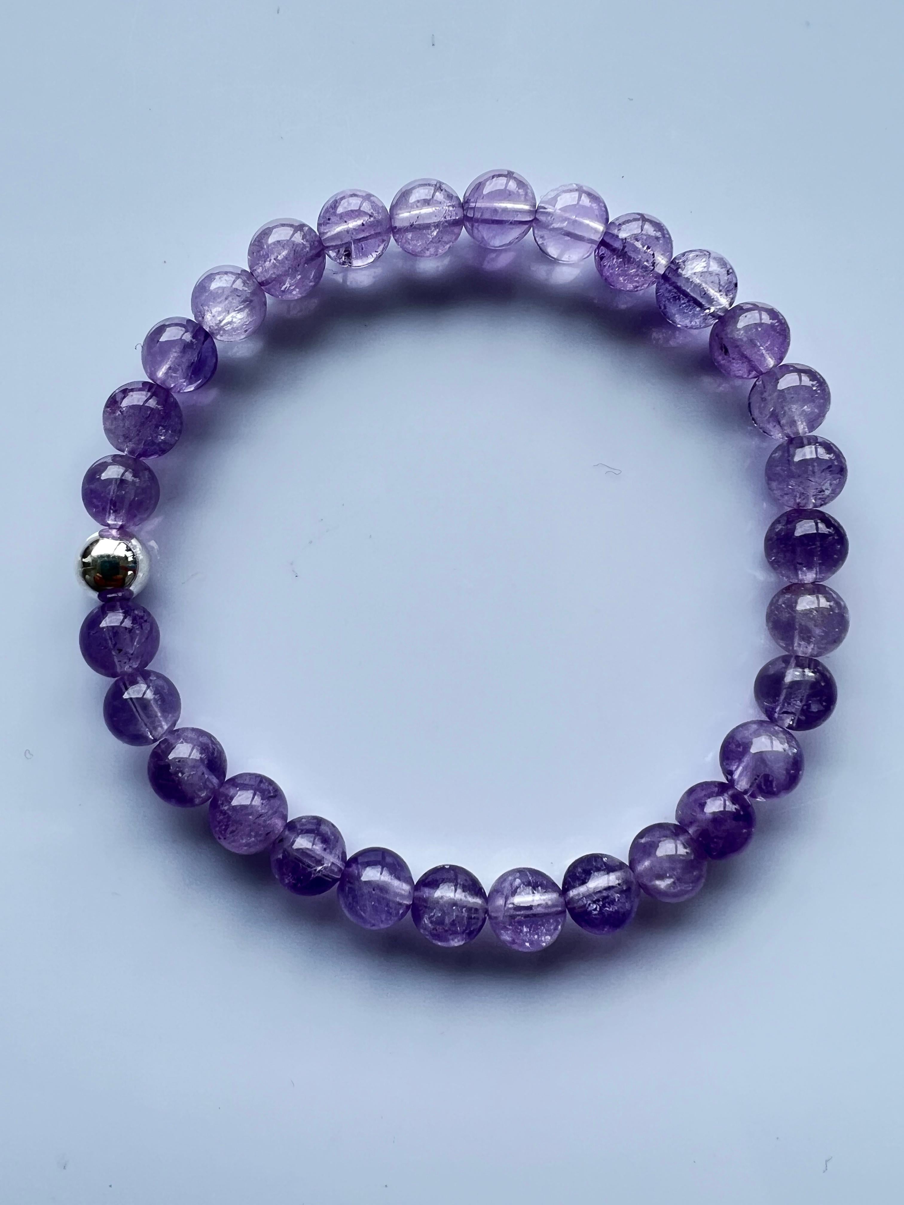 Violet Crown Chakra Beaded Bracelet Natural Semi Precious Gem Silver J Dauphin In New Condition For Sale In Los Angeles, CA