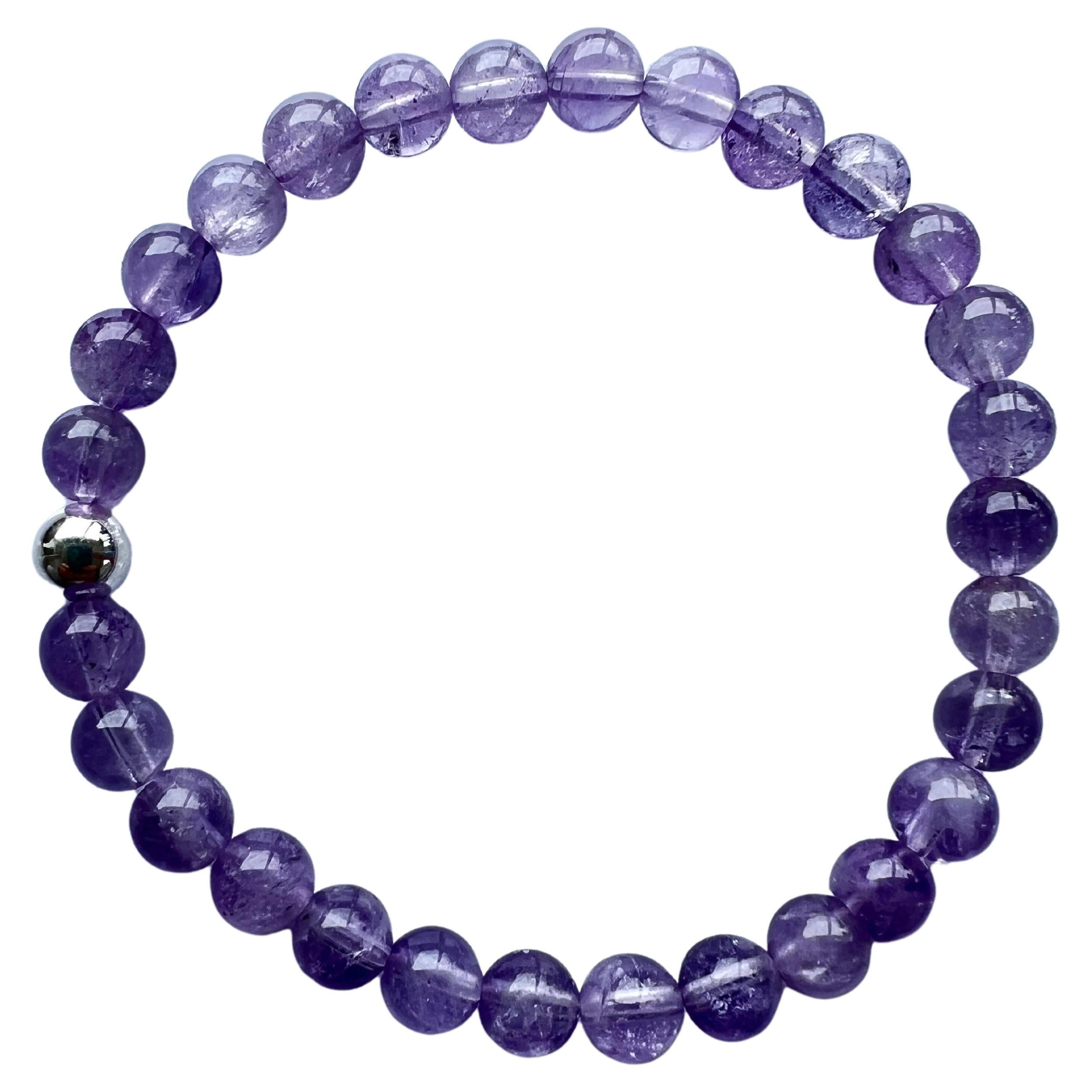 Violettes Kronleuchter-Kronleuchter-Perlenarmband, natürlicher Halbedelstein Silber J Dauphin im Angebot