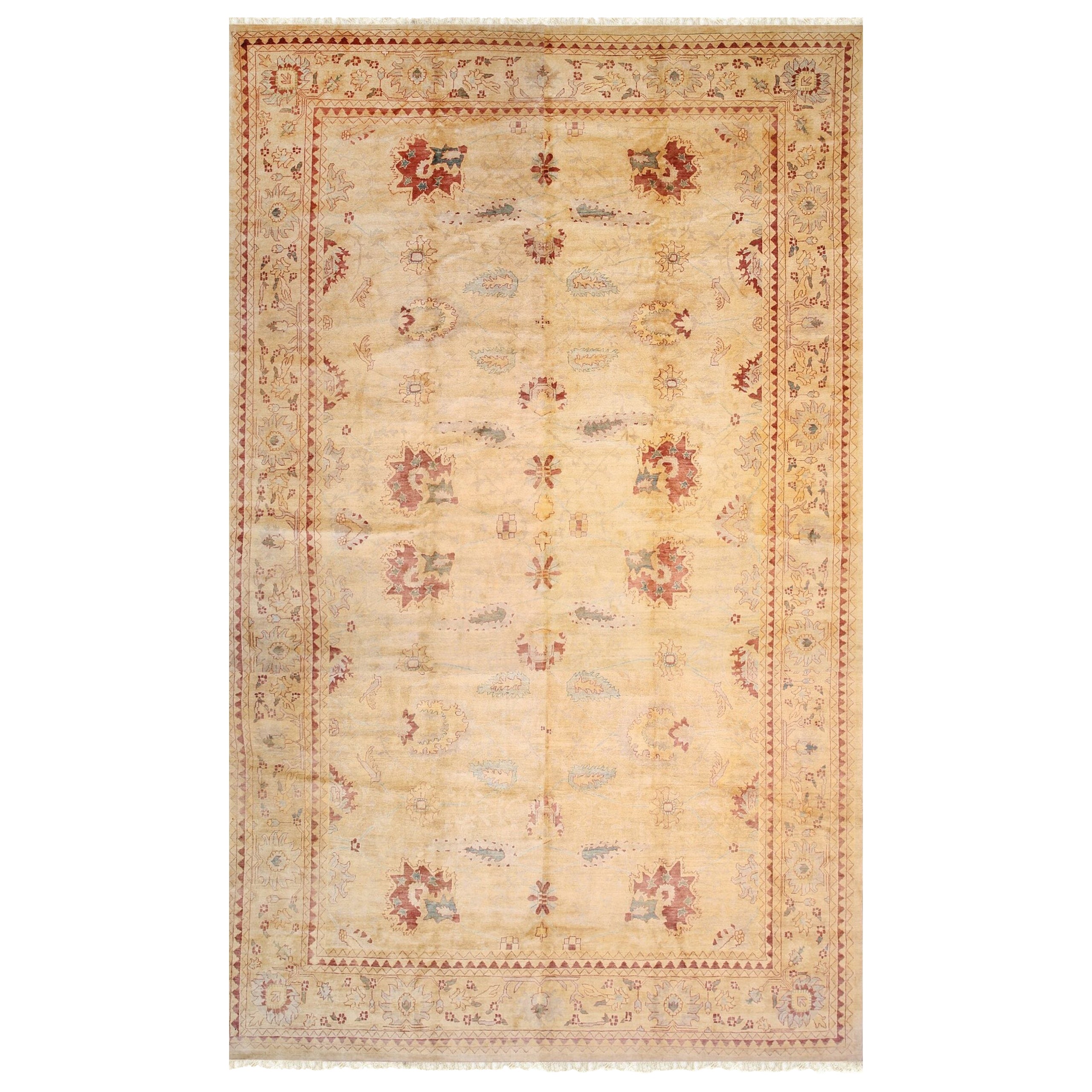 Violet Elegant Beige Hand-Knotted Wool Rug Carpet, Soft Allover Design