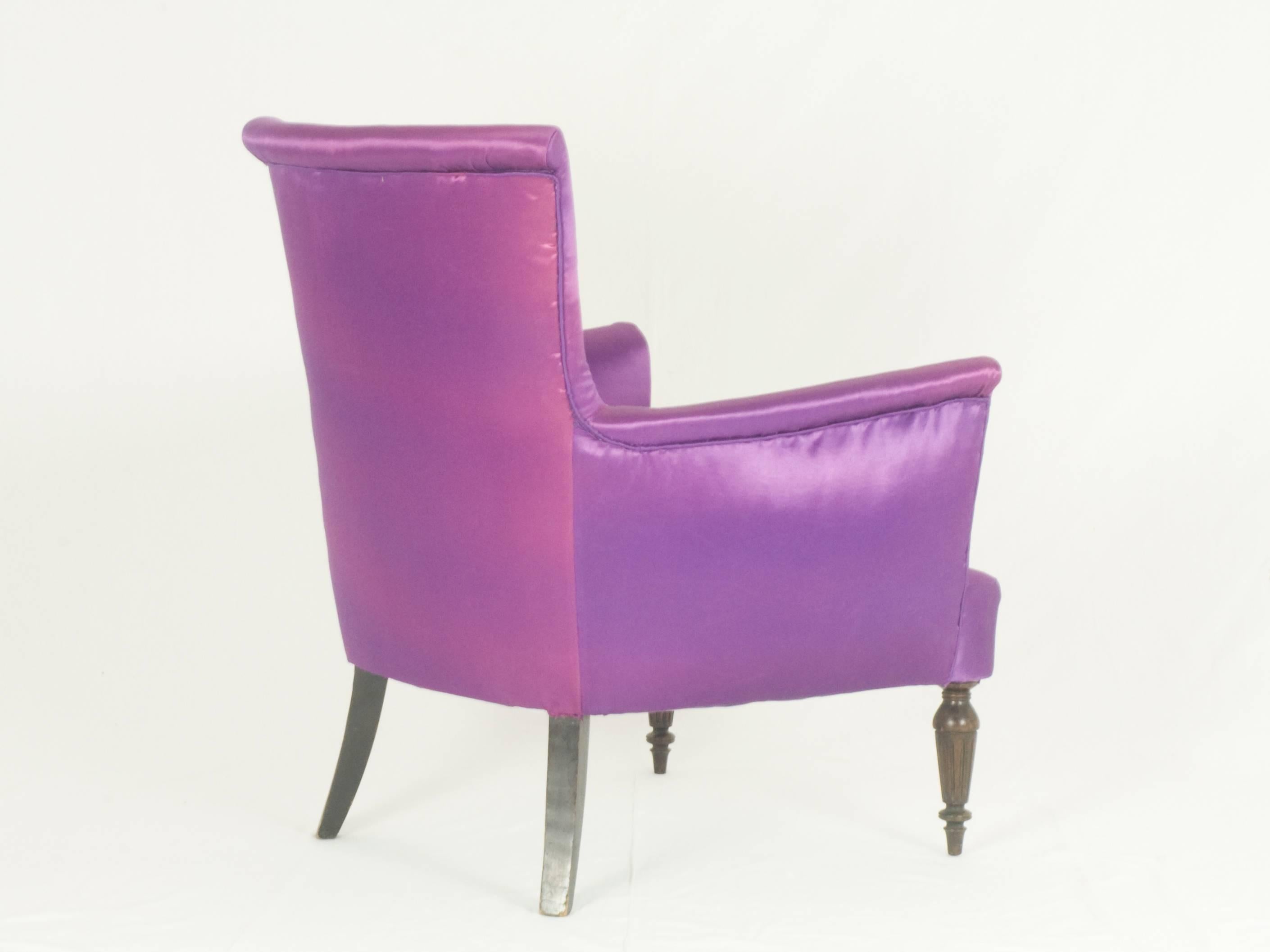 Ebonized Violet Fabric Italian Armchairs from 1950s, Set of Two For Sale