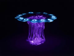 "Violet" Fluo Murano Glass Jellyfish, Venice, Handmade in Italy, centerpiece