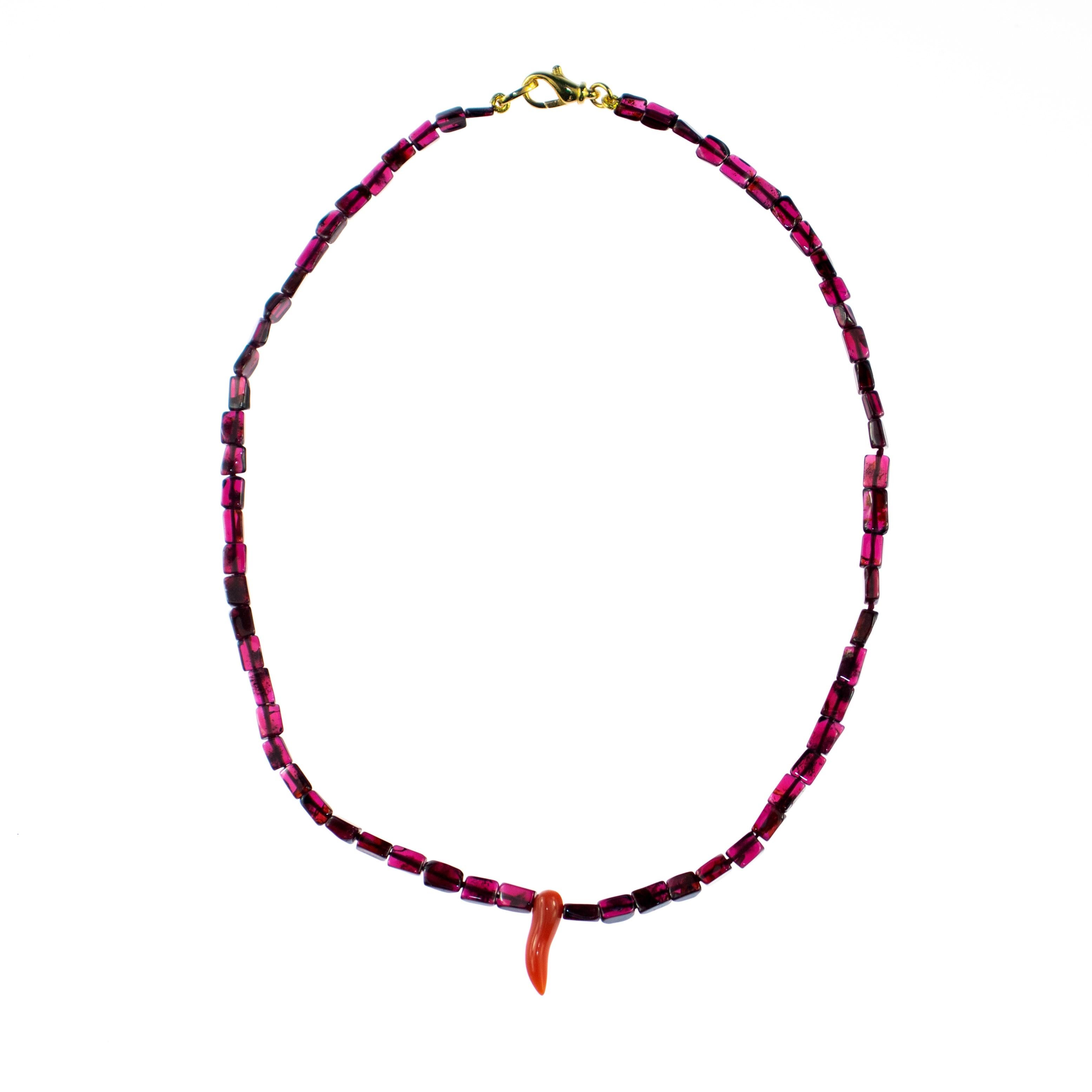 Violet Garnet Coral Horn Sterling Silver Beaded Cocktail Necklace Bracelet Set In New Condition For Sale In Milano, IT