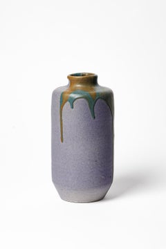 Vase en céramique émaillée violette, verte et brune de Léon Pointu, vers 1930.