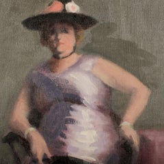 "Violet Madame" Portrait Oil Painting by A. Nichols, Mid 20th Century.