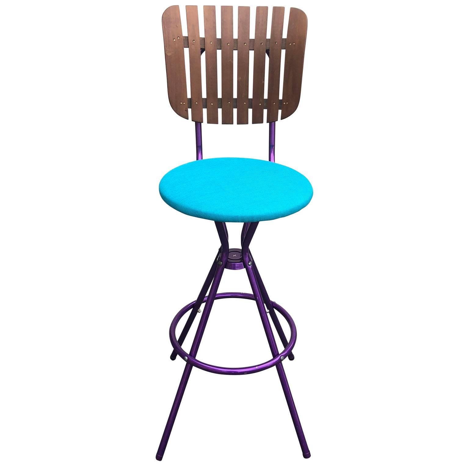 Powder-Coated Violet Mid-Century Modern Bar Stool In The Style Of Arthur Umanoff For Sale