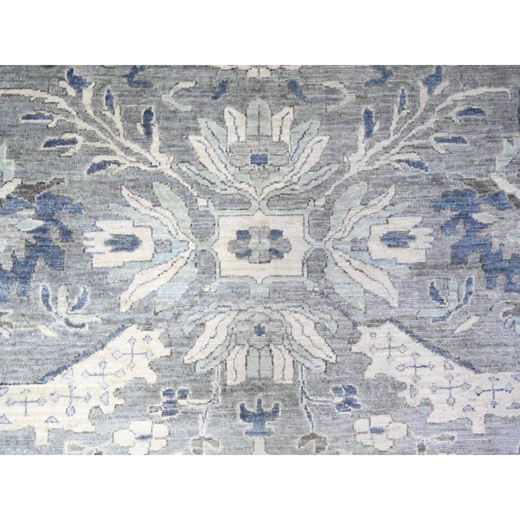 Laine Violet Mist Gray Fine Peshawar Tapis carré en laine douce nouée à la main 11'9