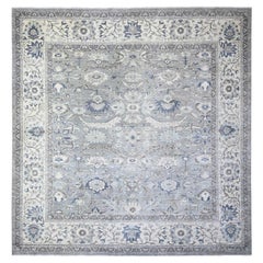 Violet Mist Gray Fine Peshawar Hand Knotted Soft Wool Square Rug 11'9" x 12'1"