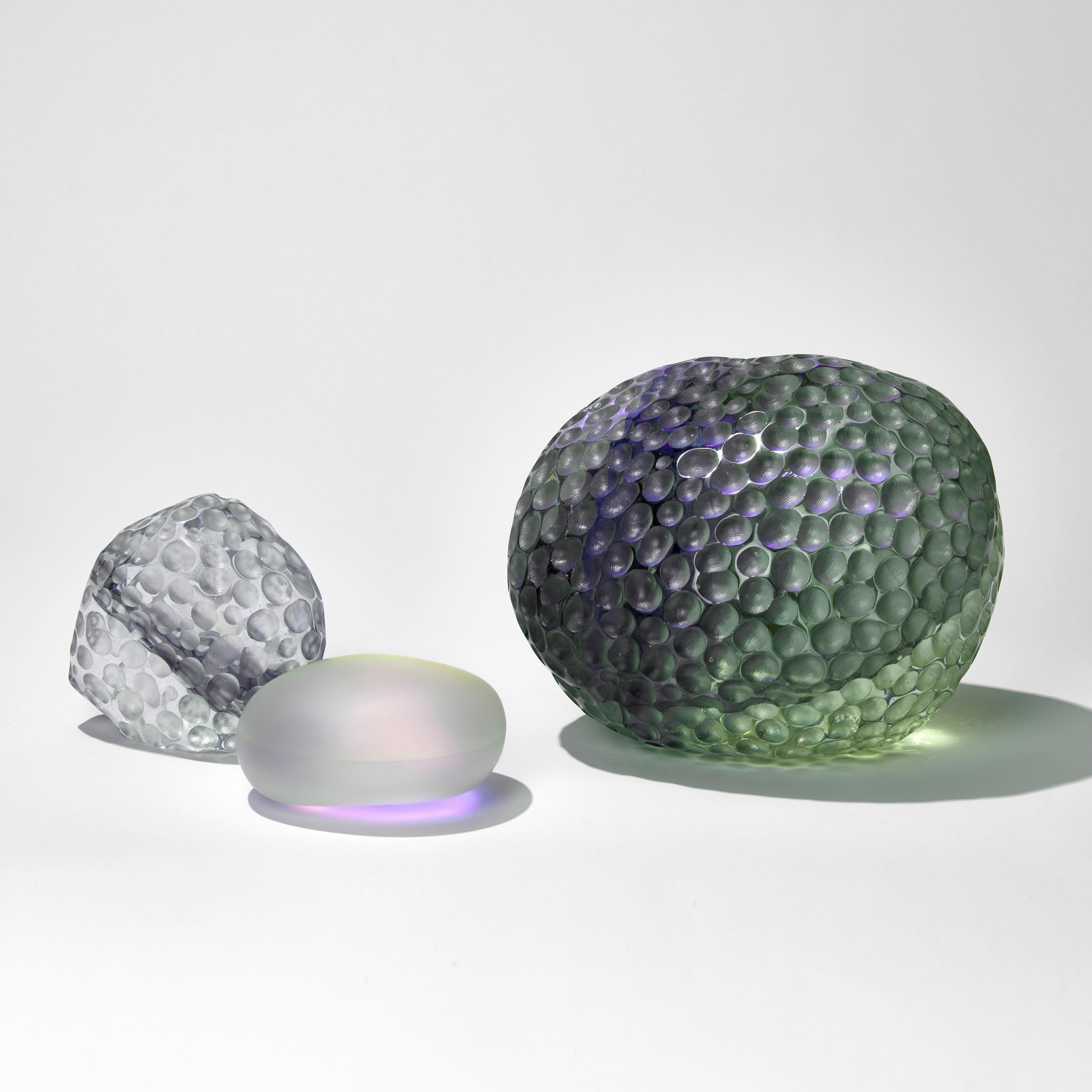 British Violet Moon Rock, a Clear, Grey & Purple Textured Glass Sculpture by Jon Lewis