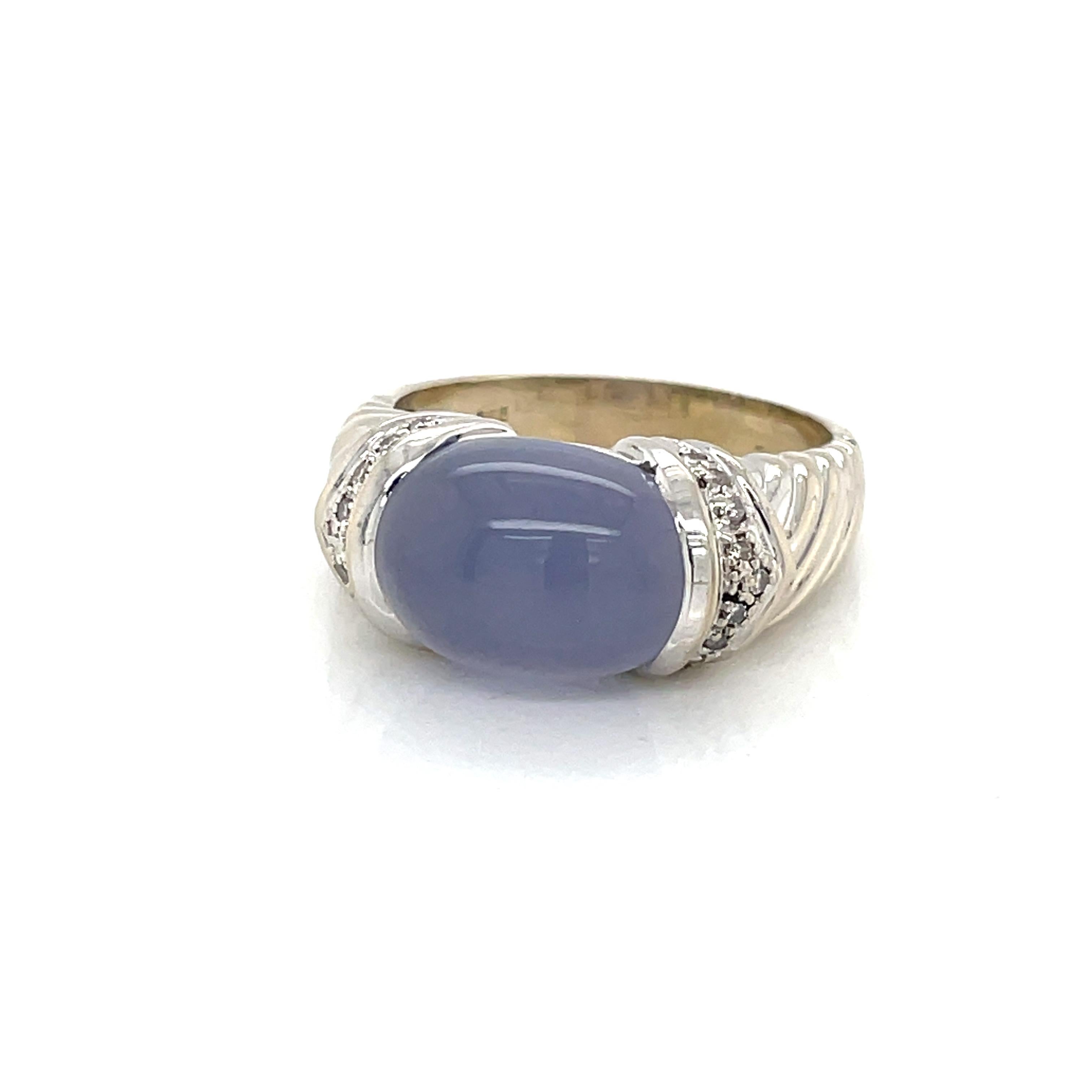 Cabochon Violet Chalcedony 14 Karat White Gold Ring W Diamond Accents