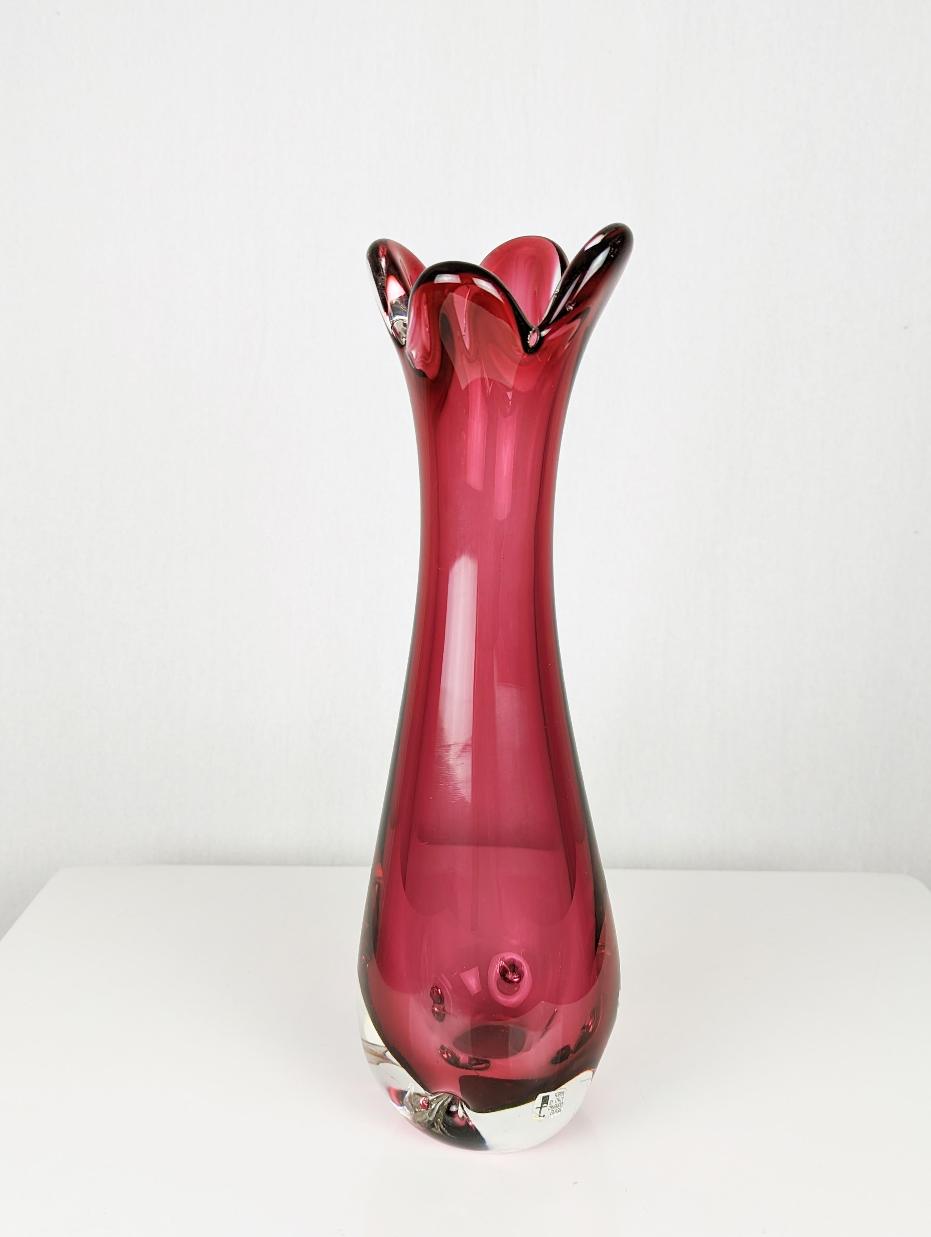 Violettes Murano-Glas 1960/70er Jahre Vase von Fratelli Toso (Mitte des 20. Jahrhunderts) im Angebot