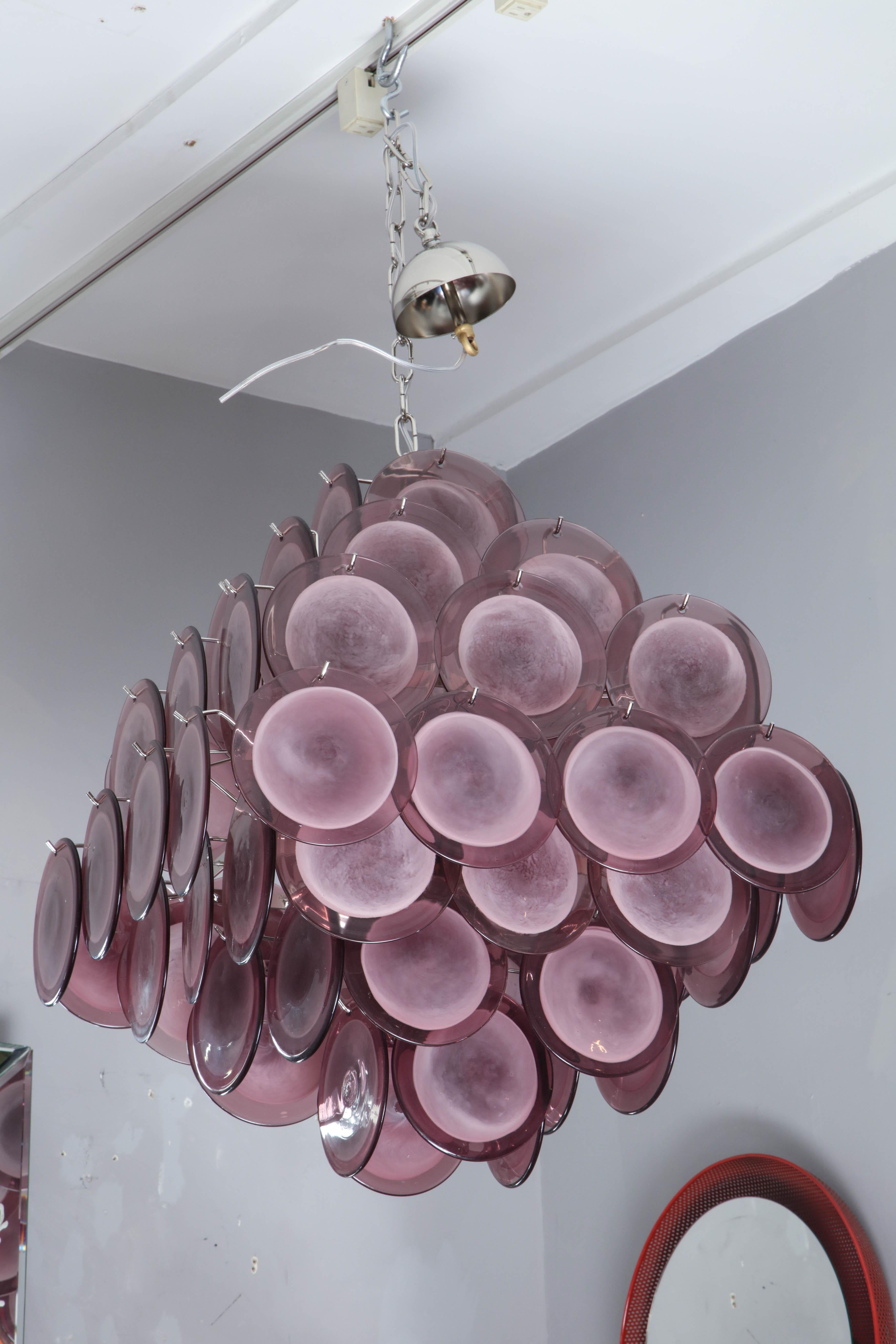 Made to order amethyst Murano glass disc chandelier in 