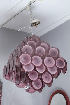 Pagoda-Style Amethyst Murano Glass Disc Chandelier