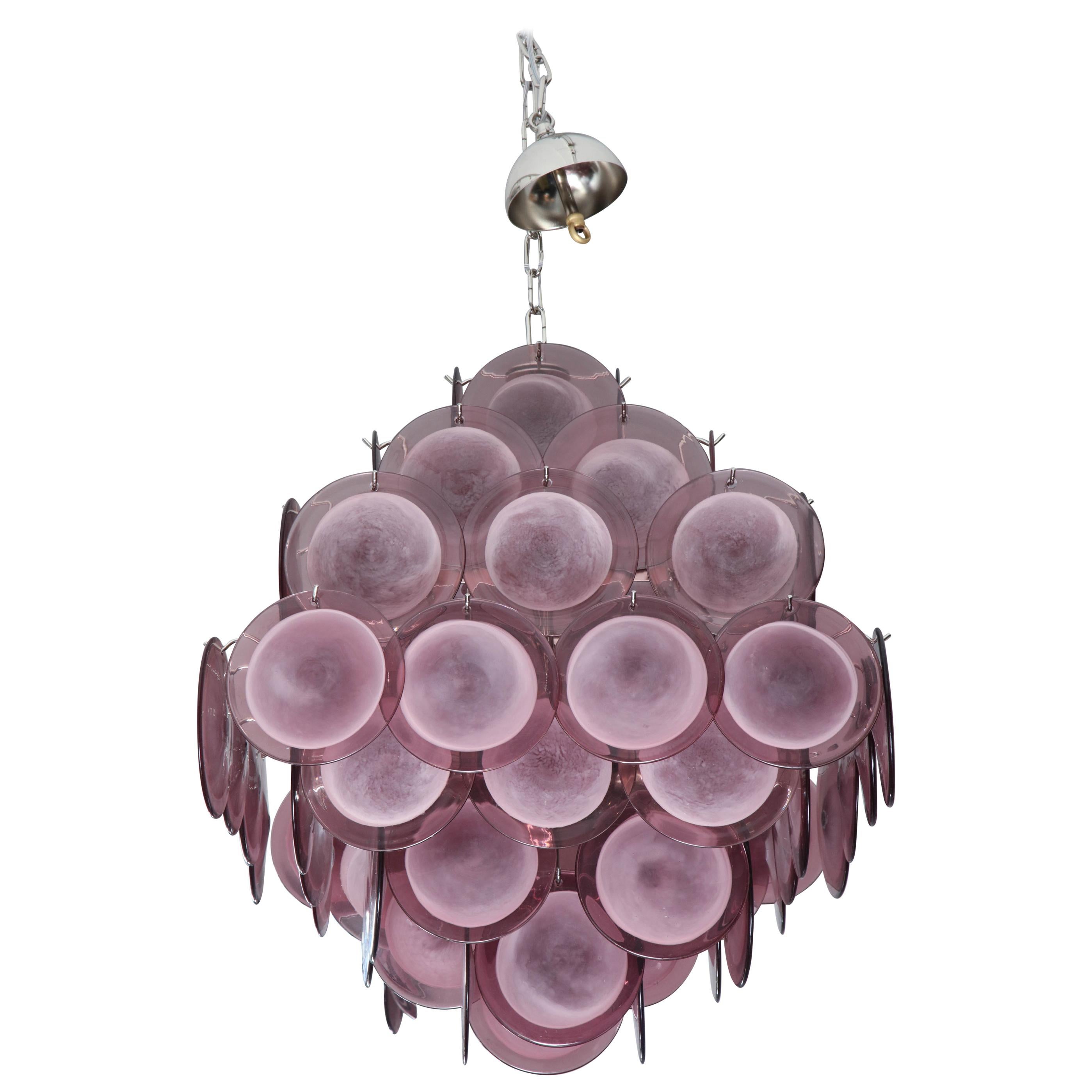 Pagoda-Style Amethyst Murano Glass Disc Chandelier For Sale