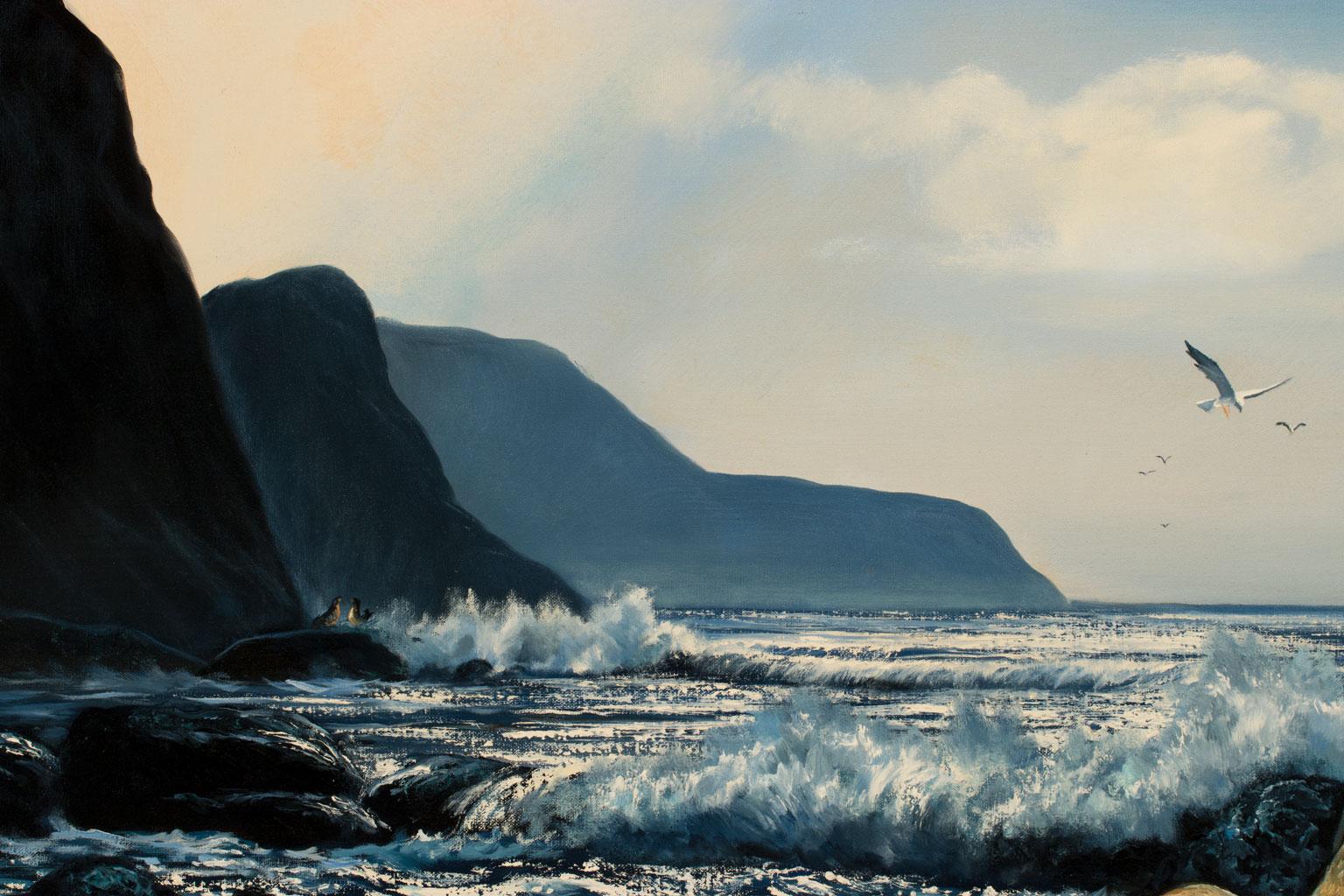 Large 4 5 Foot Framed Oil On Canvas Realist Seascape By Violet Parkhurst