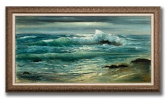 Large 4.5-Foot Framed Realist Seascape Oil Painting on Board by Violet Parkhurst