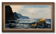 Large 4.5-Foot Seascape Oil Painting on Canvas by Violet Parkhurst, Framed