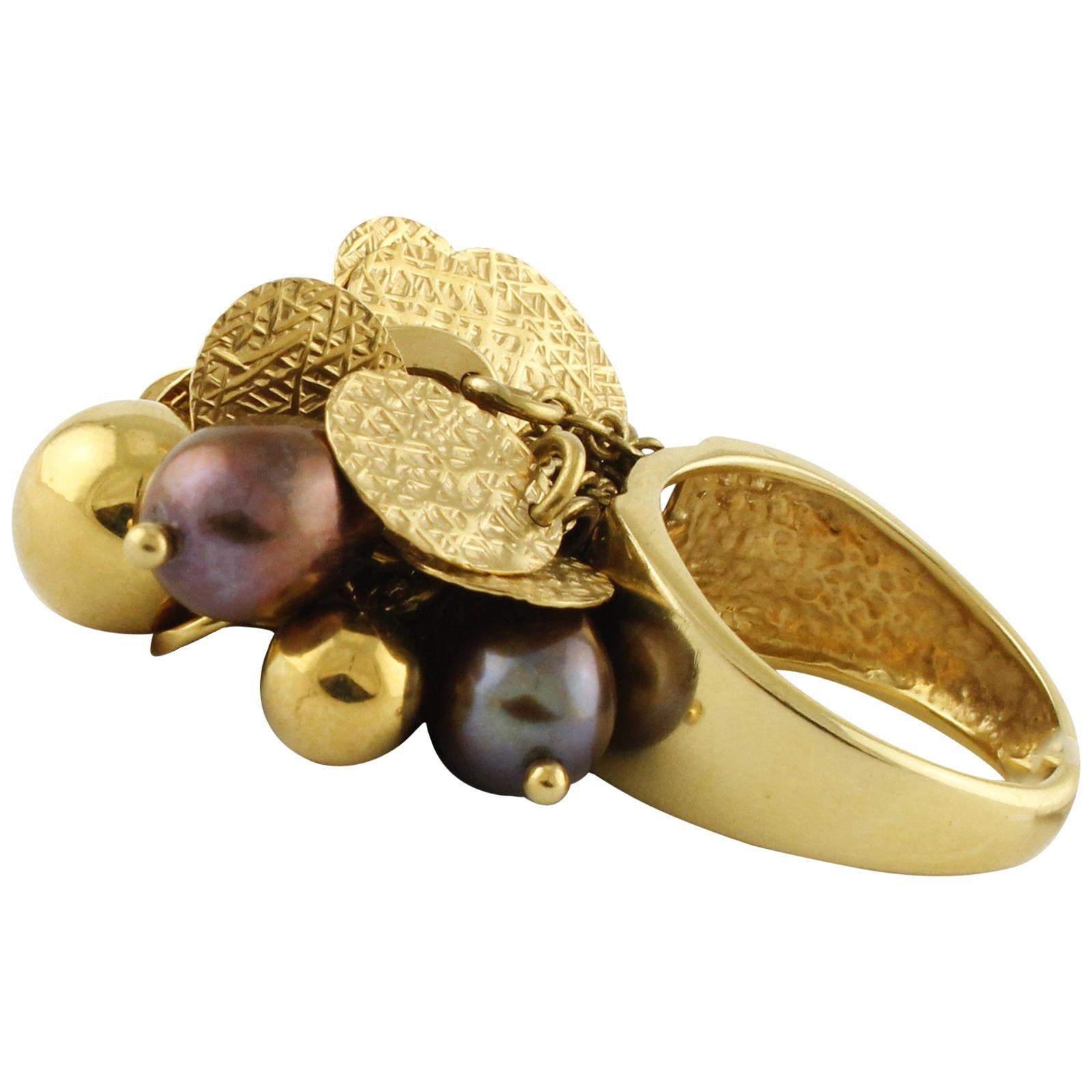 Violet Pearls Yellow Gold Ring For Sale