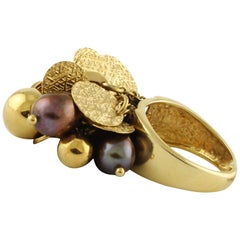 Vintage Violet Pearls Yellow Gold Ring