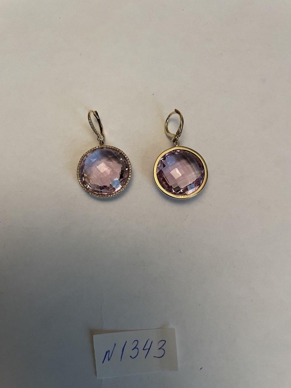 Boucles d'oreilles uniques en or jaune 14K avec pendentifs en améthyste rose violet et diamants sertis en halo en vente 8