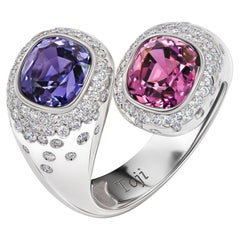 Violet & Pink Spinels Ring, 18K White Gold and Diamonds Ring