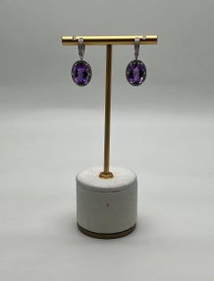 Violett lila Amethyst Diamant Pave Halo 14K Weißgold Statement Tropfen Ohrringe