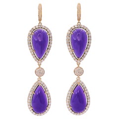 Tropfenohrringe aus 14 Karat Gold mit violettem, lila Amethyst und tropfenförmigem Diamant-Halo