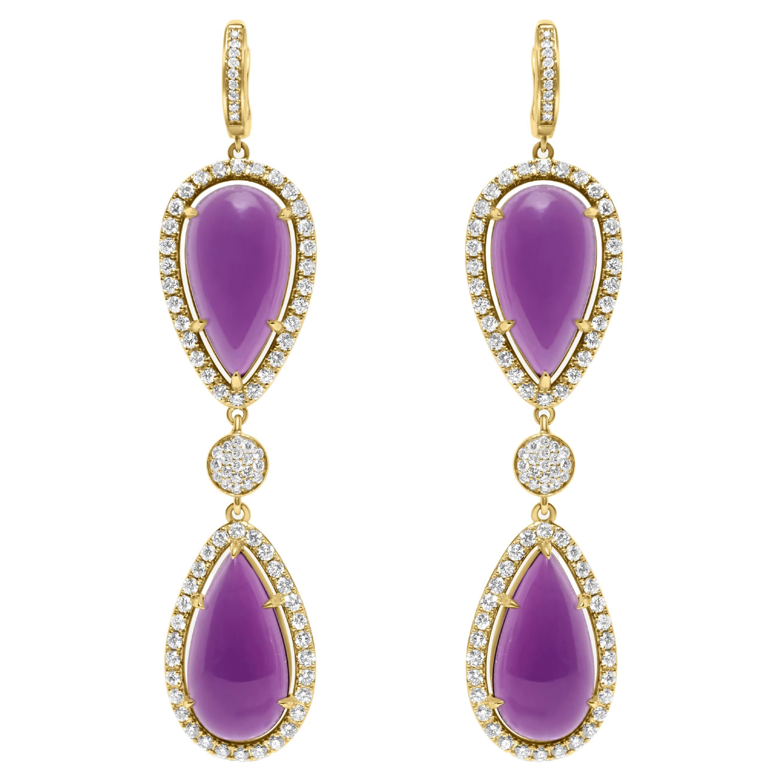 Tropfenohrringe aus 14 Karat Gold mit violettem, lila Amethyst und tropfenförmigem Diamant-Halo