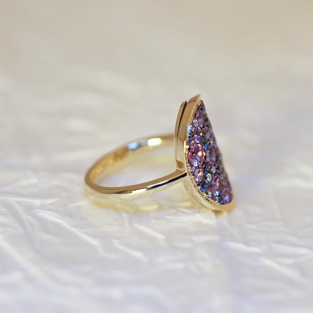 Violet Purple pink Padparadscha Sapphire Alexandrite Blue Sapphire Pave Ring 4