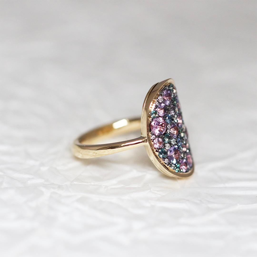 Violet Purple pink Padparadscha Sapphire Alexandrite Blue Sapphire Pave Ring 5