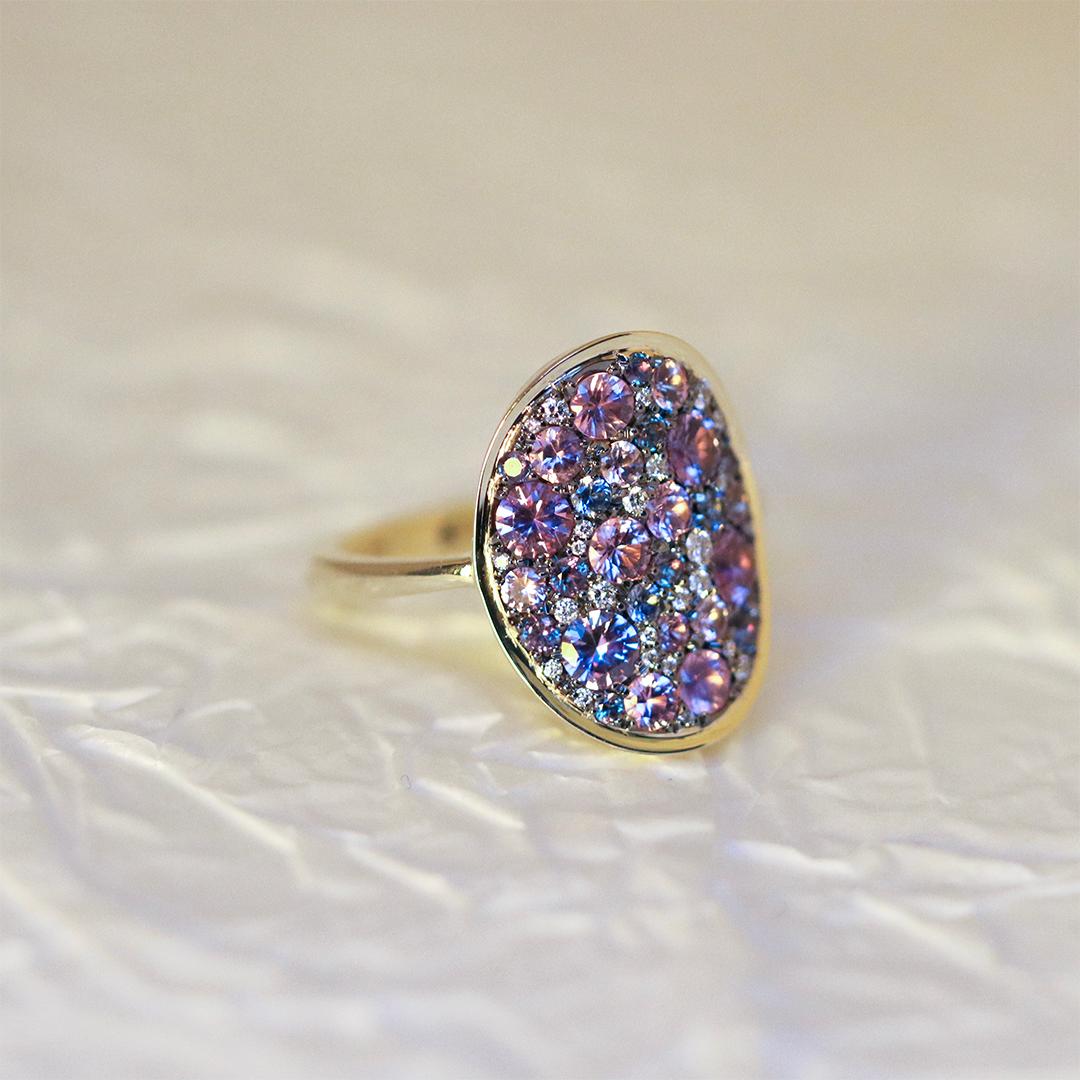 Violet Purple pink Padparadscha Sapphire Alexandrite Blue Sapphire Pave Ring 6