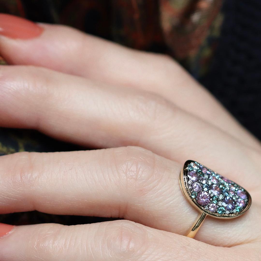 Violet Purple pink Padparadscha Sapphire Alexandrite Blue Sapphire Pave Ring 9