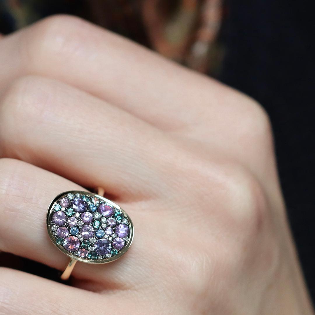 Violet Purple pink Padparadscha Sapphire Alexandrite Blue Sapphire Pave Ring 10
