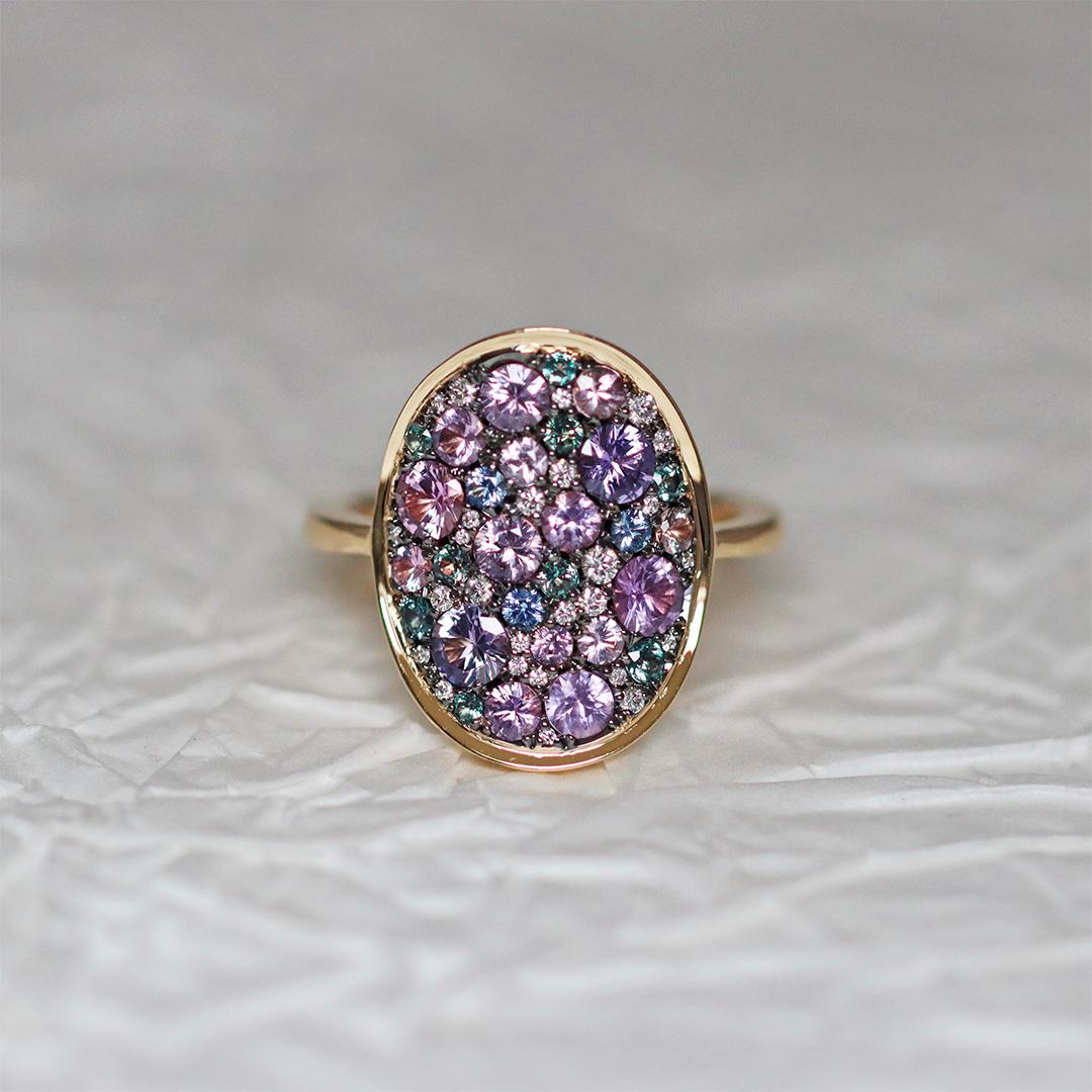 Artist Violet Purple pink Padparadscha Sapphire Alexandrite Blue Sapphire Pave Ring