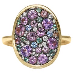 Violet Purple pink Padparadscha Sapphire Alexandrite Blue Sapphire Pave Ring