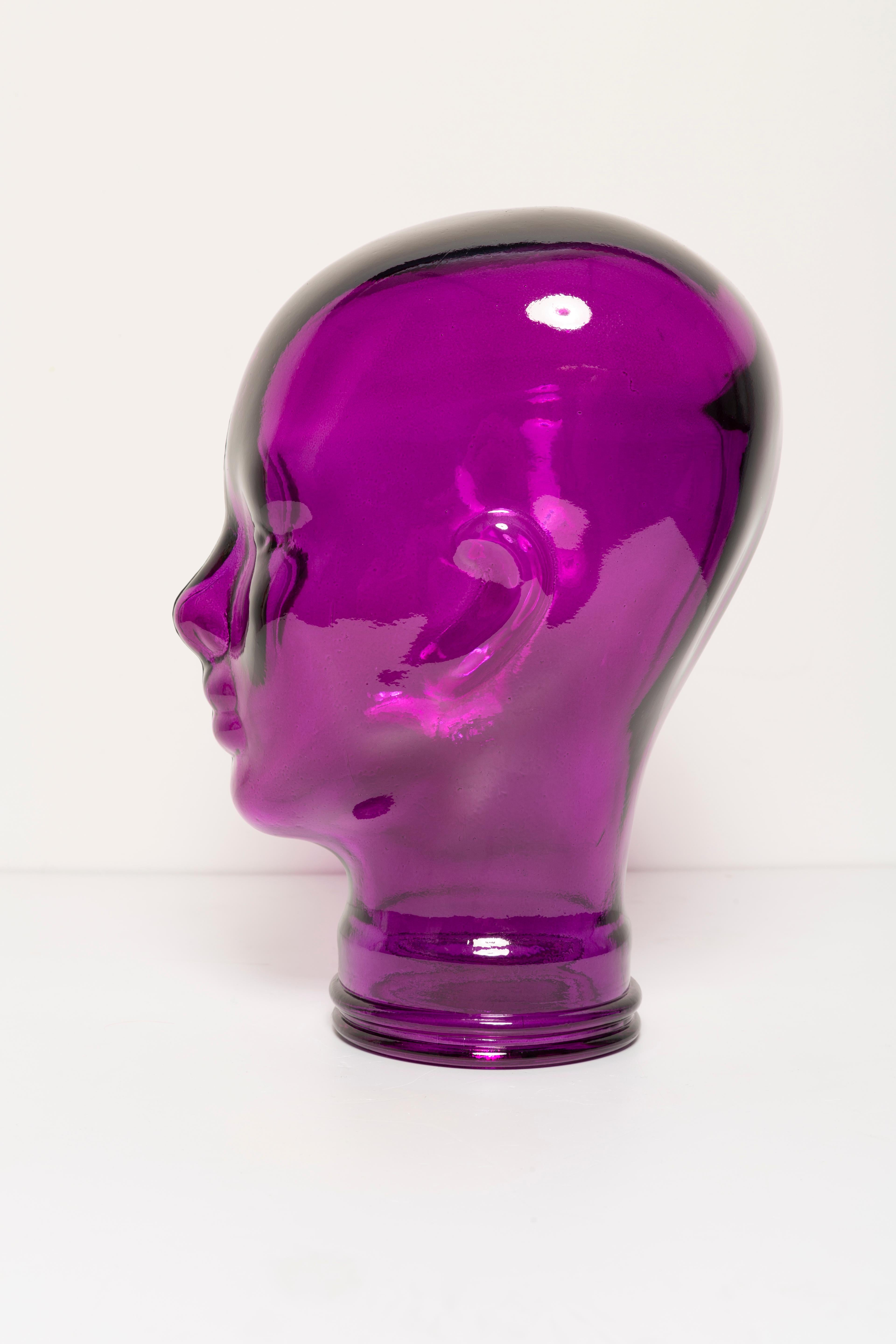 Violet Purple Vintage Decorative Mannequin Glass Head Sculpture, 1970s, Germany For Sale 2