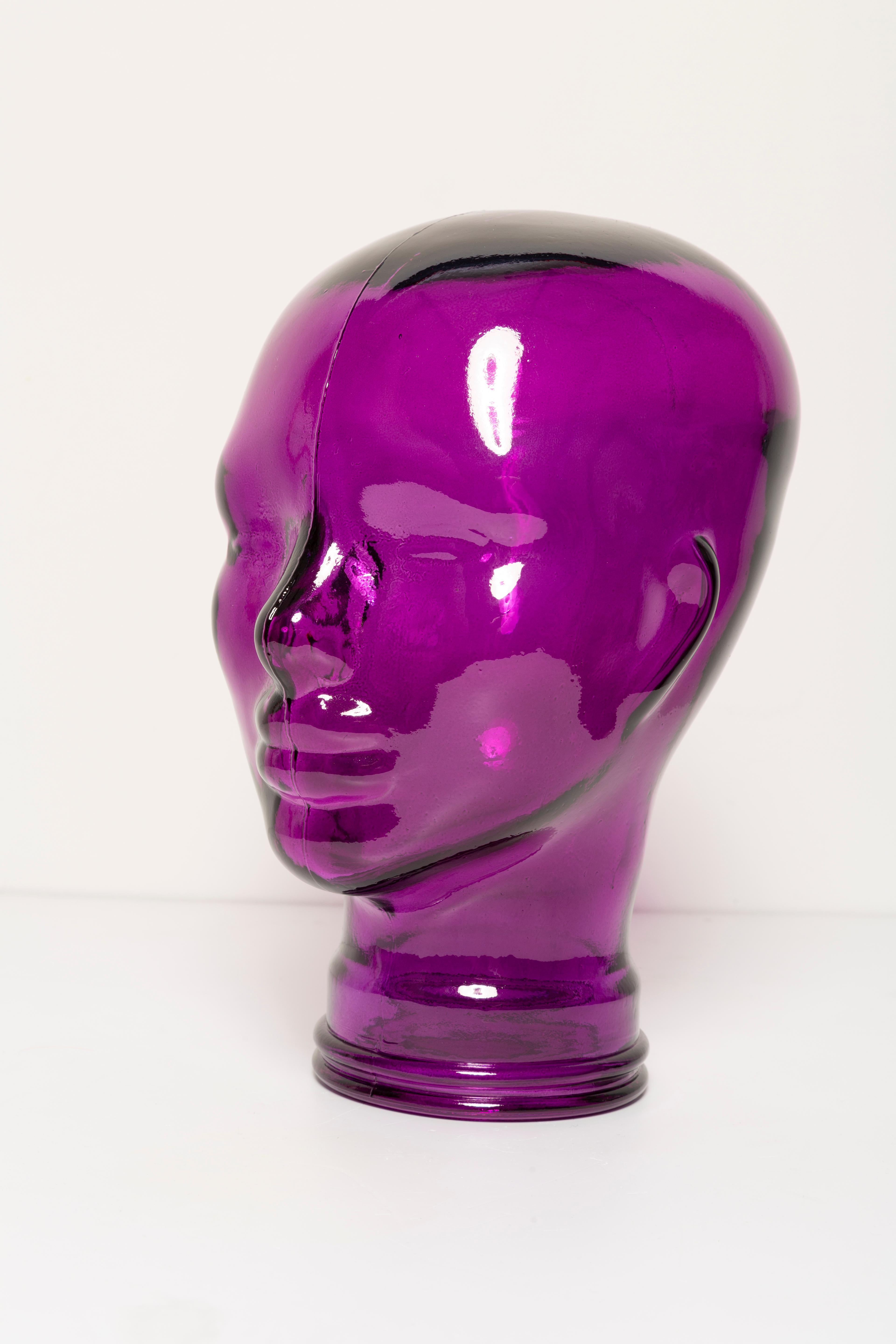 Violet Purple Vintage Decorative Mannequin Glass Head Sculpture, 1970s, Germany For Sale 3