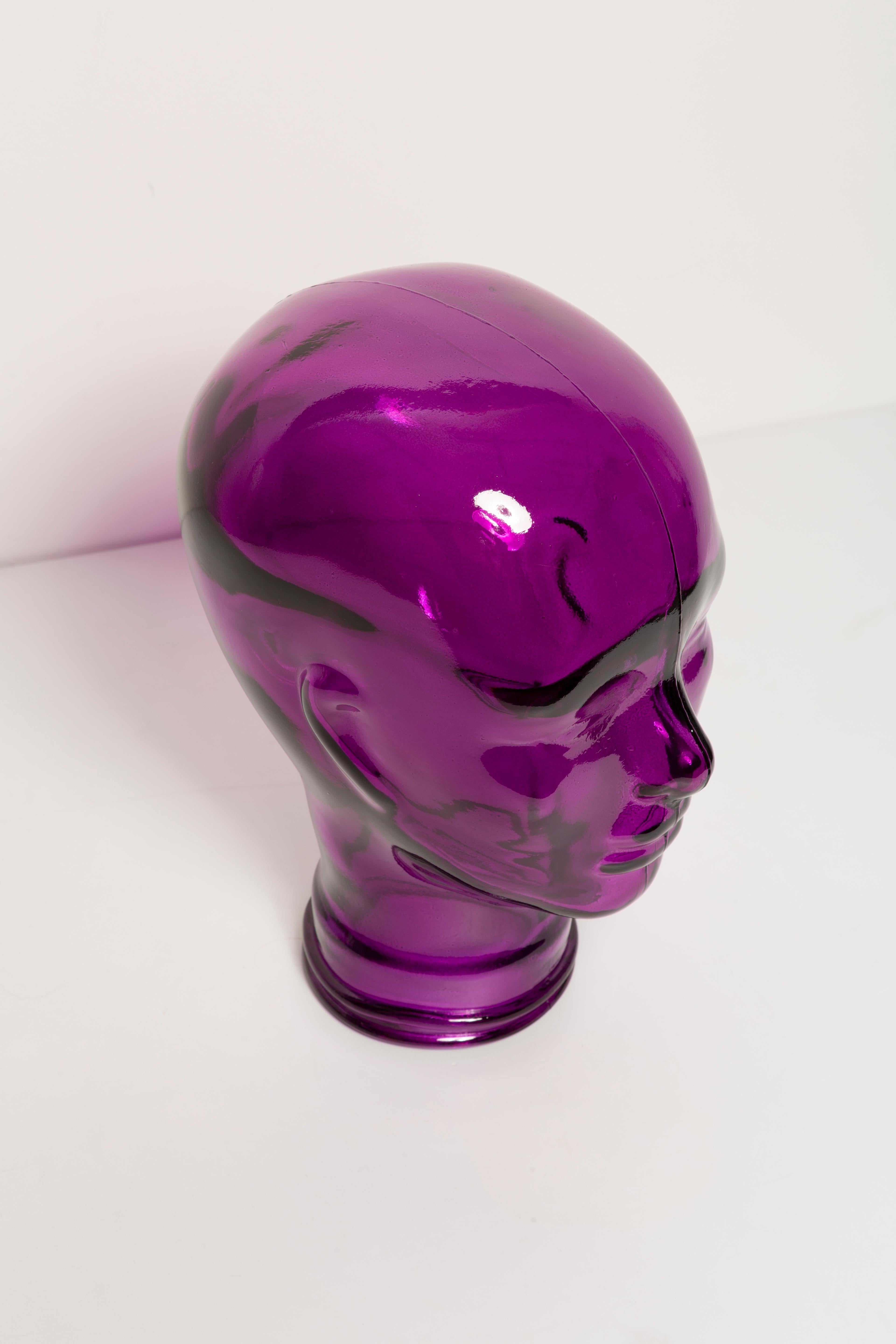 Violet Purple Vintage Decorative Mannequin Glass Head Sculpture, 1970s, Germany For Sale 5