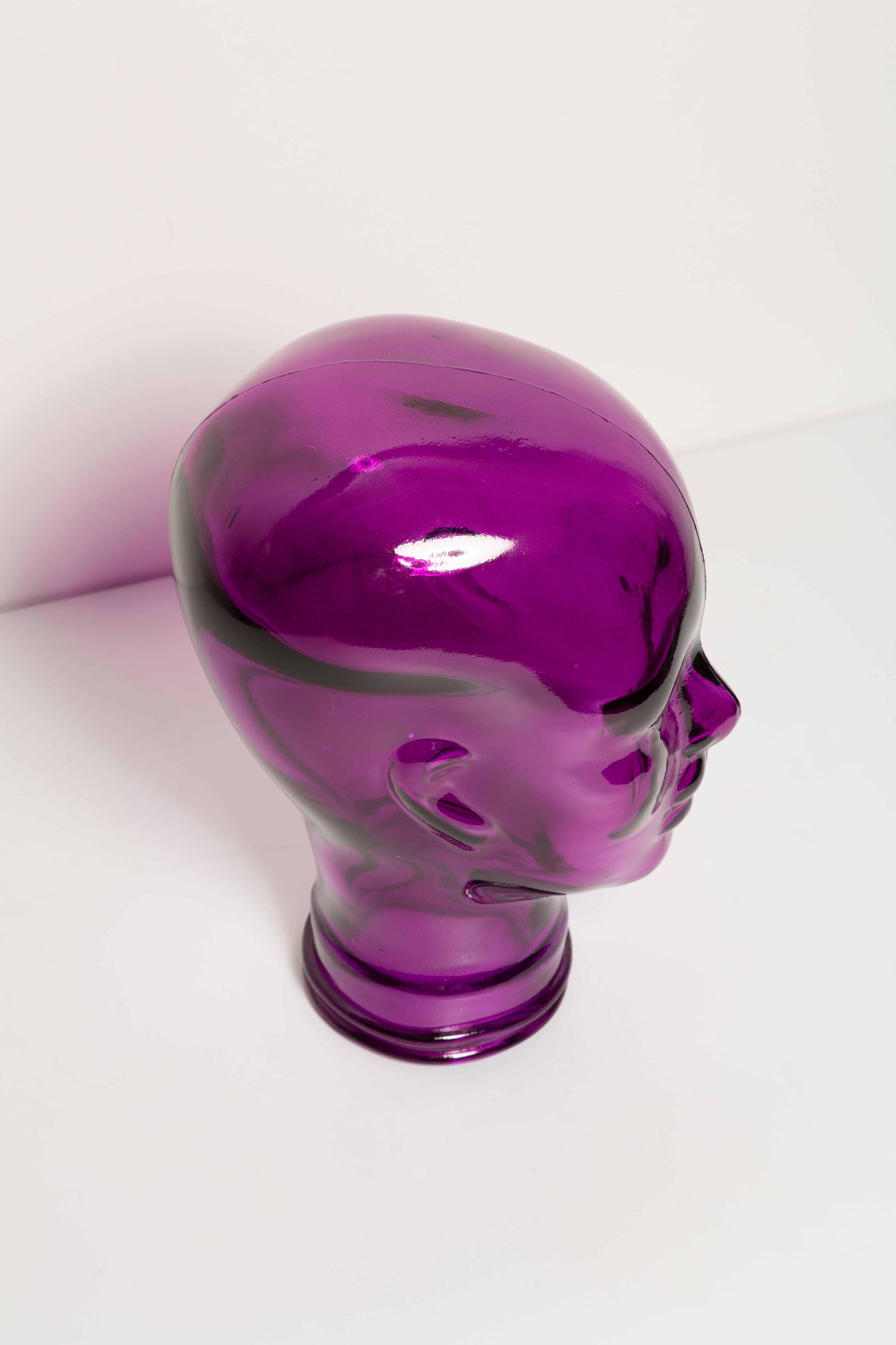 Violet Purple Vintage Decorative Mannequin Glass Head Sculpture, 1970s, Germany For Sale 6