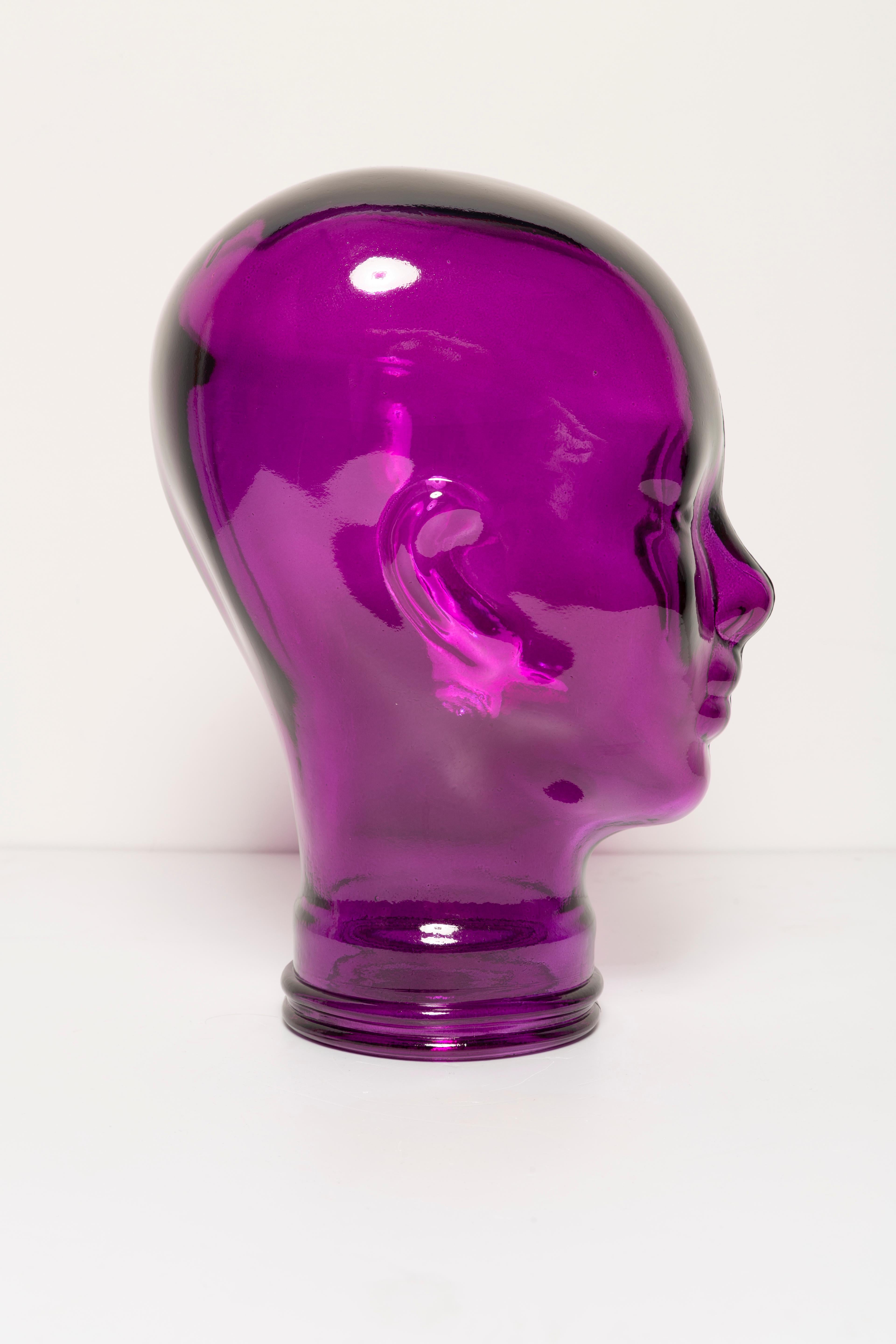 Mid-Century Modern Violet Purple Vintage Decorative Mannequin Glass Head Sculpture, 1970s, Germany For Sale