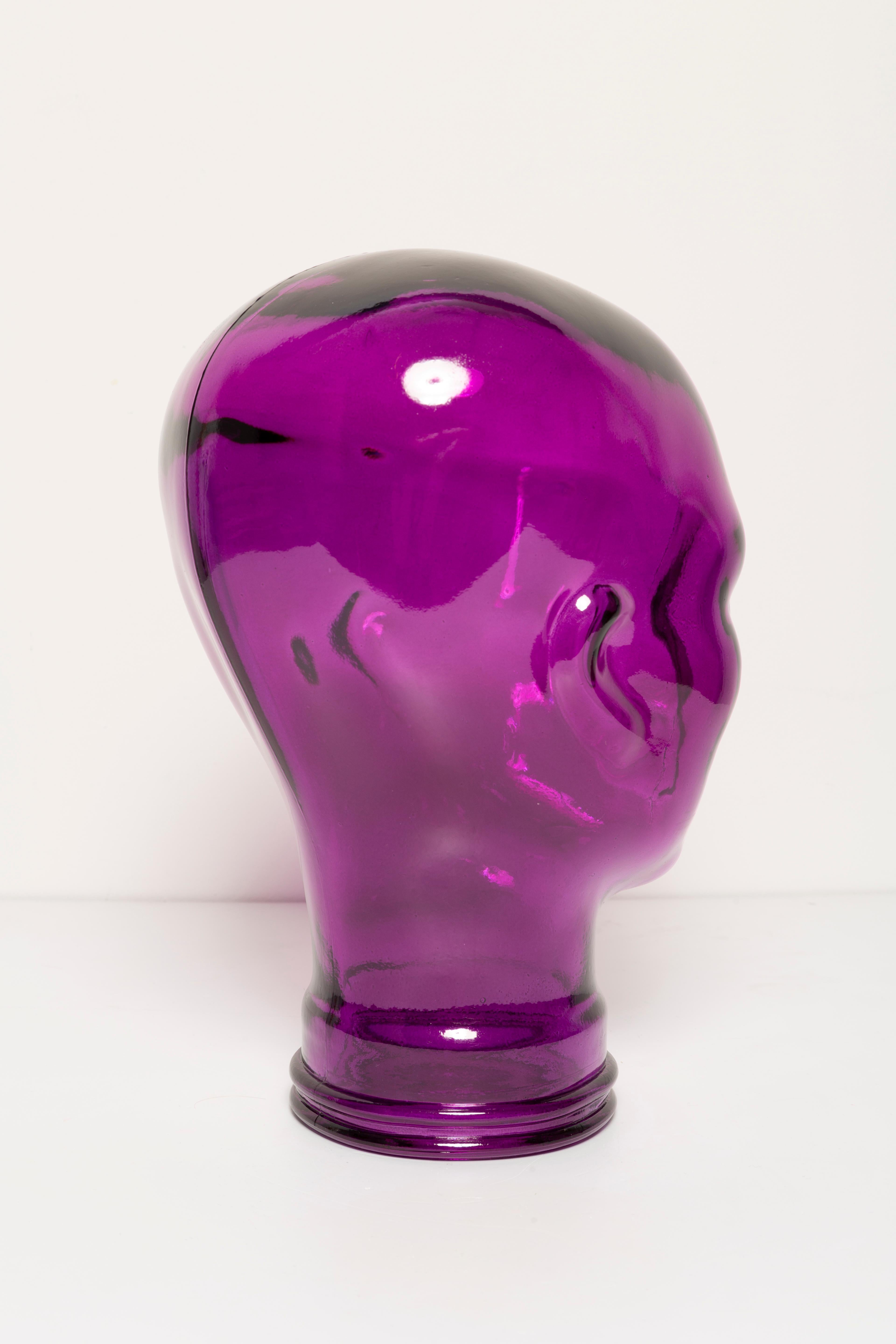 Violet Purple Vintage Decorative Mannequin Glass Head Sculpture, 1970s, Germany In Good Condition For Sale In 05-080 Hornowek, PL