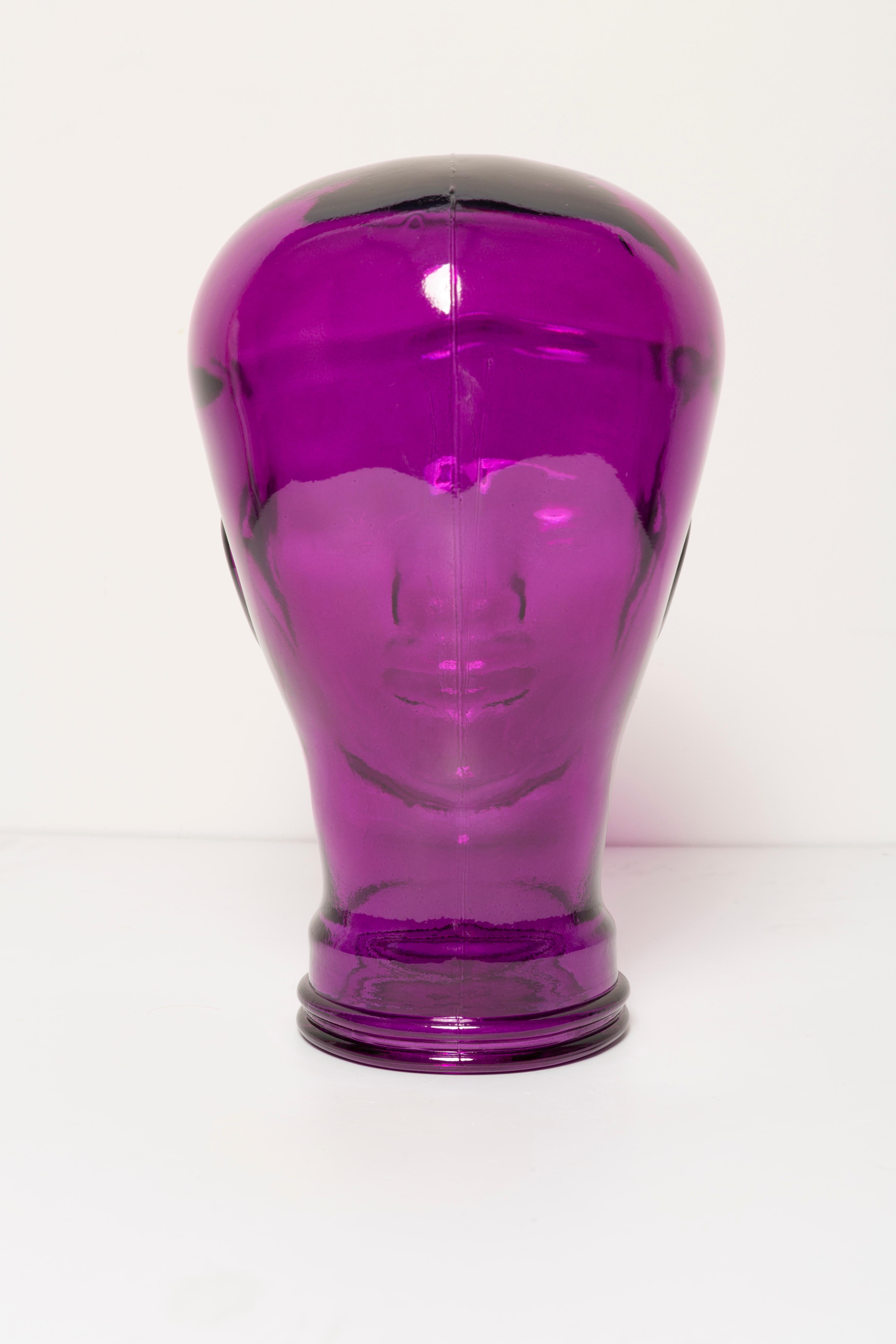 20th Century Violet Purple Vintage Decorative Mannequin Glass Head Sculpture, 1970s, Germany For Sale