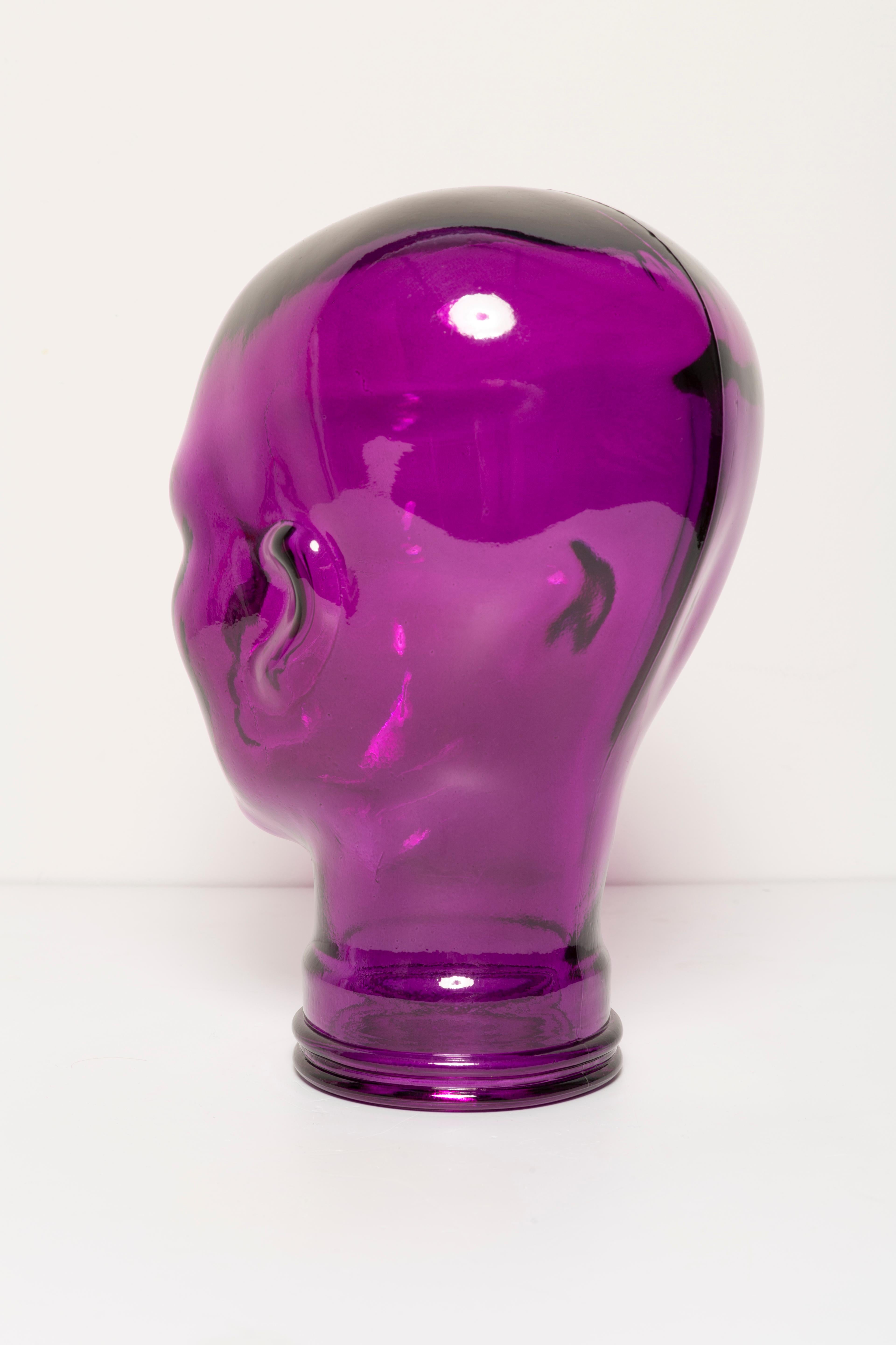 Violet Purple Vintage Decorative Mannequin Glass Head Sculpture, 1970s, Germany For Sale 1